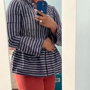 Belle Vere Striped Peplum Button Down